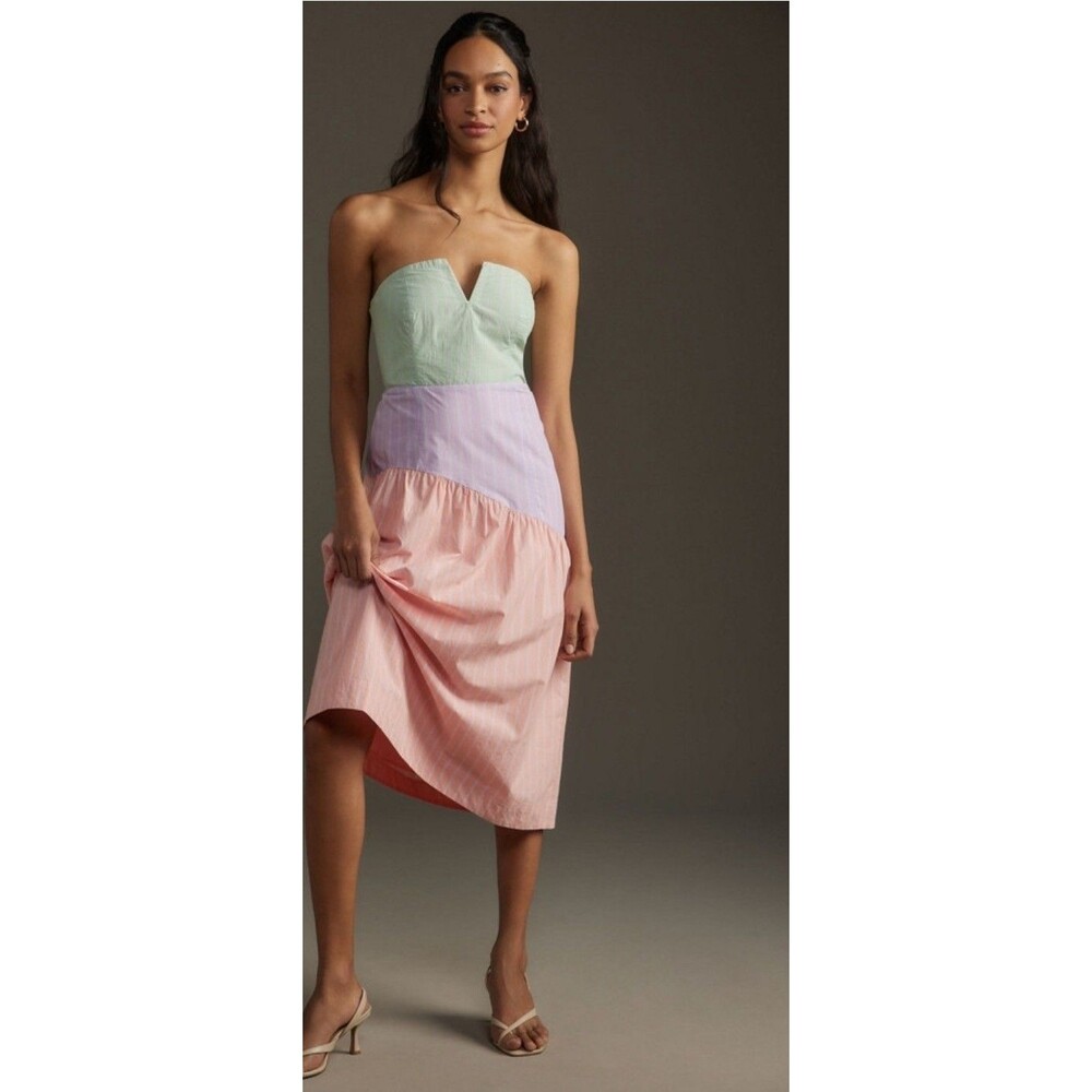 Anthropologie Mauve Maxi Dress Large Halter Stripe Colorful